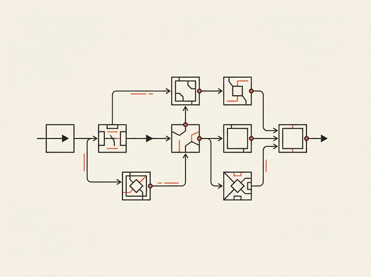 Interlocking blocks wired into a pipeline graph