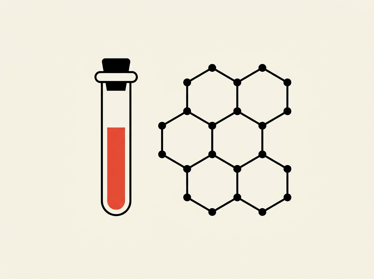Laboratory vials beside a molecular lattice