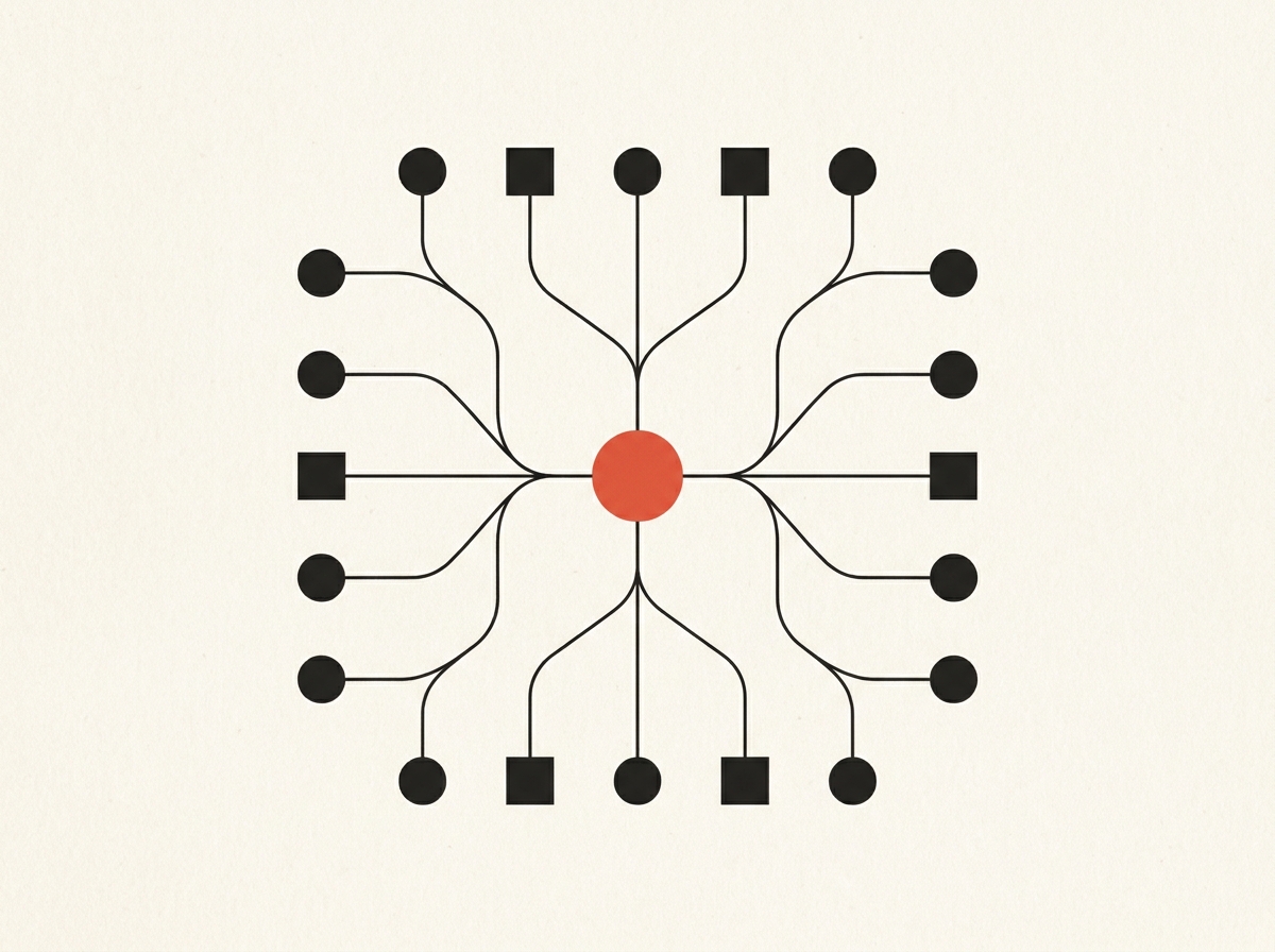 Concentric routing nodes converging to a focal point